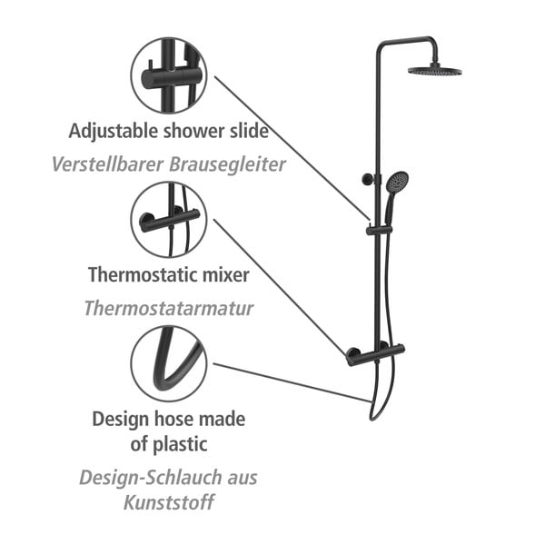 Melns nerūsējošā tērauda dušas komplekts 120cm Young – Wenko-image-4