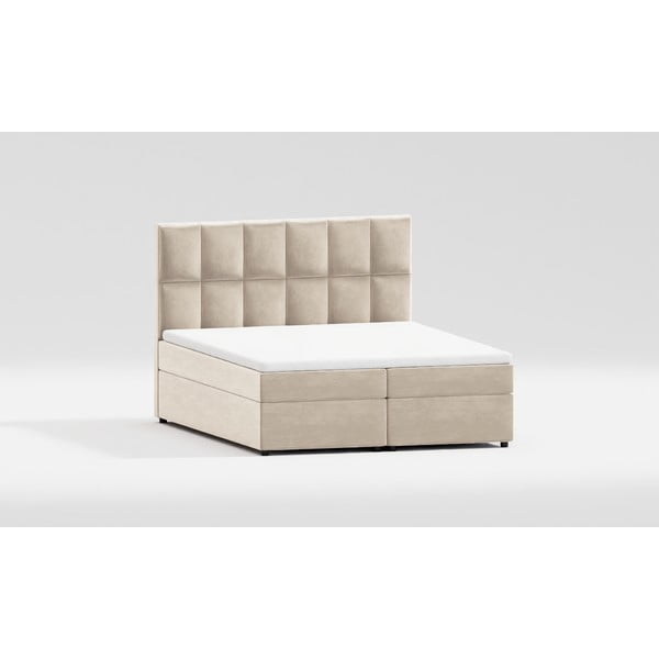 Balta/krēmkrāsas polsterēta divvietīga gulta ar veļas kasti 140x200 cm Flip – Ropez