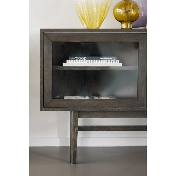 Brūna vitrīna ar ozolkoka imitāciju un bīdāmām durvīm 170x75 cm Hazelton – Rowico-image-4