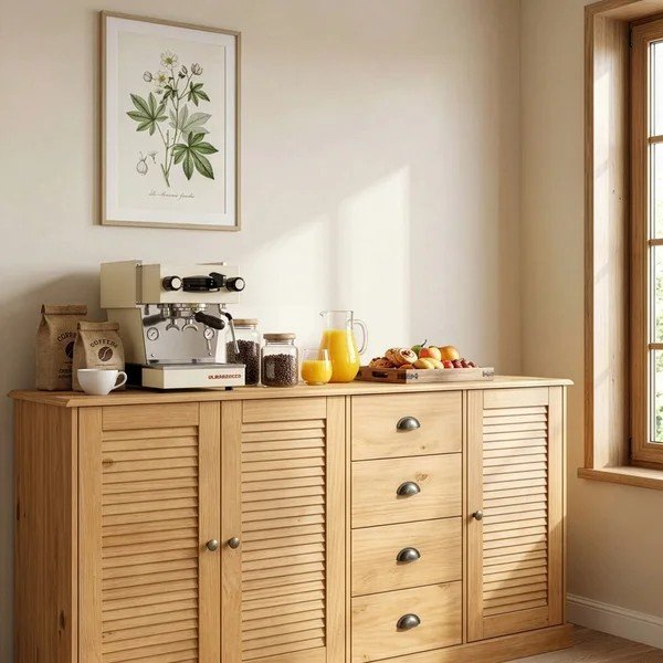Gaiša dabīga toņa priedes masīvkoka kumode 166x80x38 cm Edith – Støraa-image-3