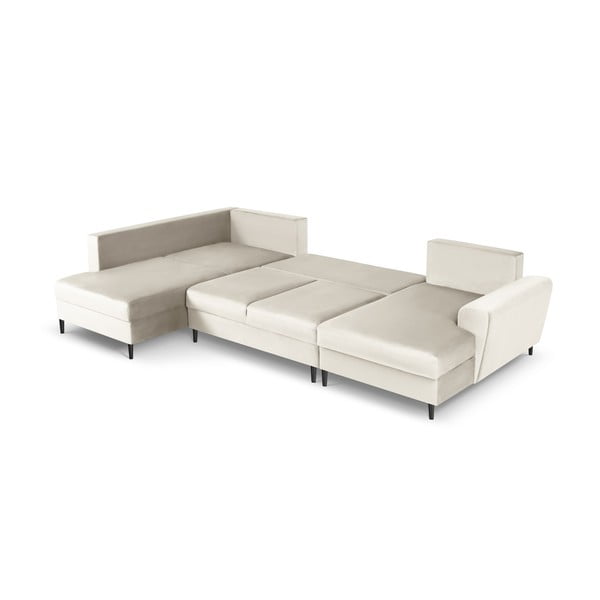 Bēšs samta salokāms stūra dīvāns ar uzglabāšanas vietu (ar kreiso stūri/U veida) Kyoto – Cosmopolitan Design-image-2