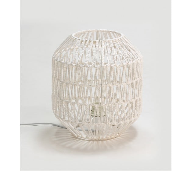 Balta galda lampa ar tekstila abažūru Tierra Bella Yaka, augstums 32 cm