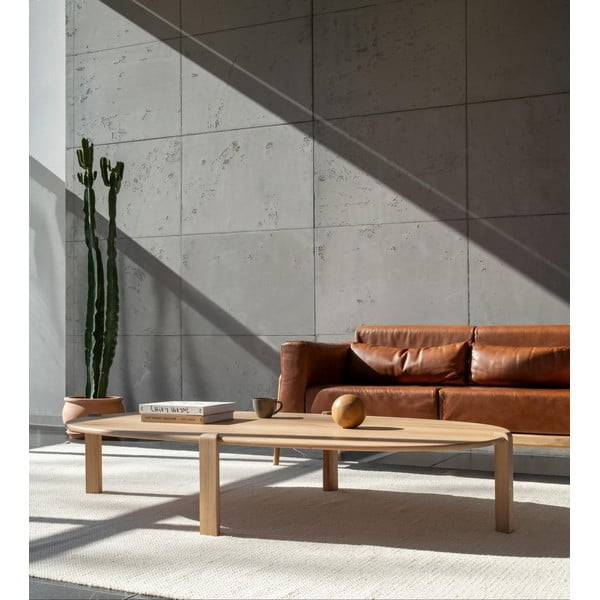 Dabīga toņa ozola masīvkoka žurnālgaldiņš 100x180 cm Kulin – Gazzda-image-1