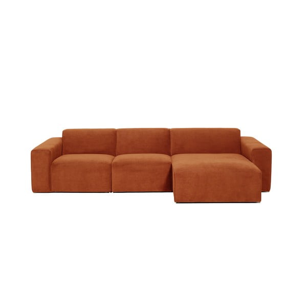 Oranžs velveta stūra moduļu dīvāns Scandic Sting, labais stūris