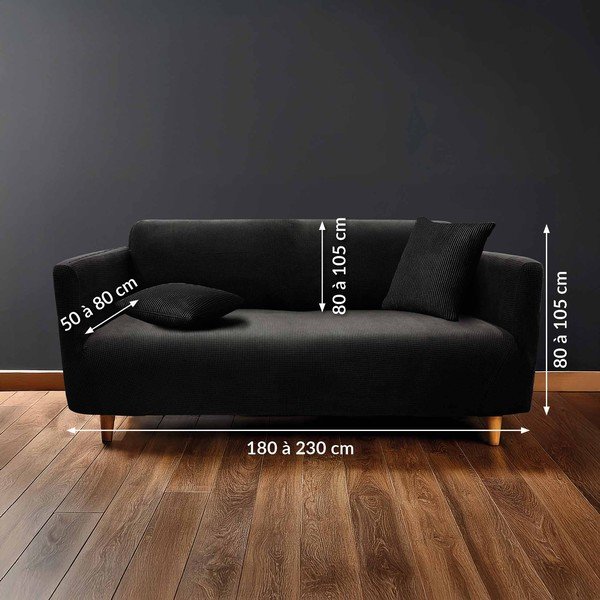 Melns uzvelkams pārvalks dīvānam 3 sēdvietām Sacha – douceur d'intérieur-image-2