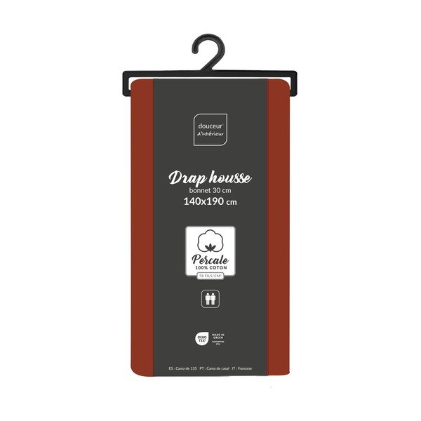 Ķieģeļu sarkans palags no kokvilnas perkala ar gumiju 140x190 cm Percaline – douceur d'intérieur-image-2