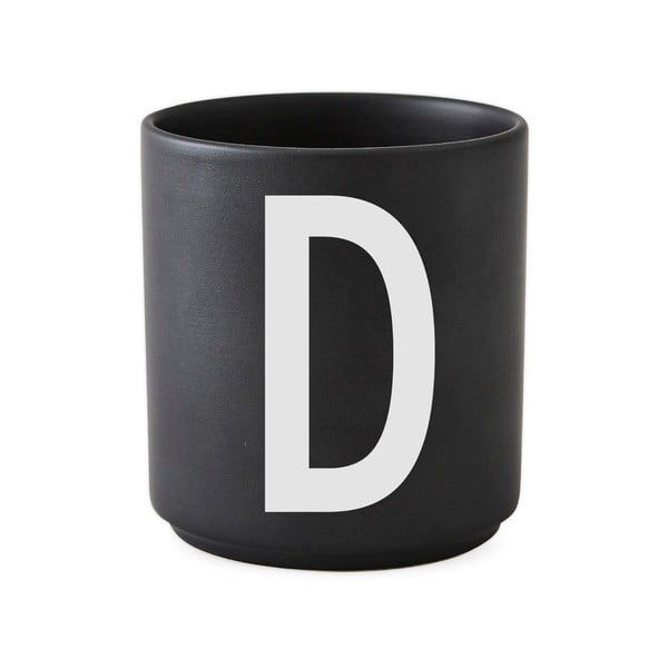 Melna porcelāna krūze Design Letters Alphabet D, 250 ml