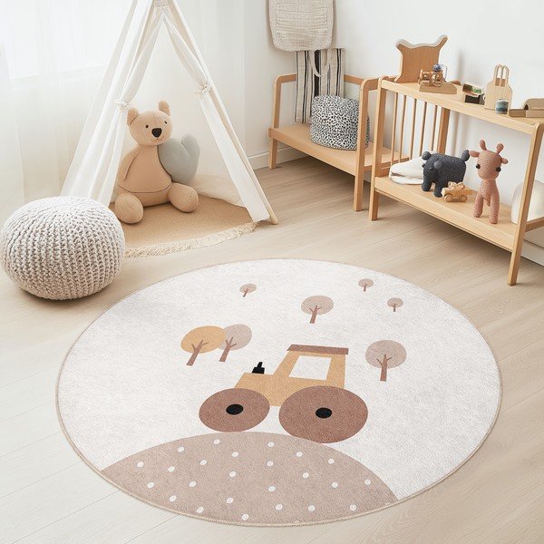 Bēšs mazgājams bērnu paklājs ø150 cm Tractor World – Mila Home-image-1
