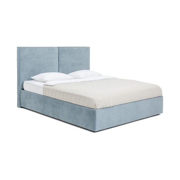 Zila polsterēta divvietīga gulta ar veļas kasti ar matraci un redelēm 180x200 cm Thessa Bold – Bonami Selection-image-3