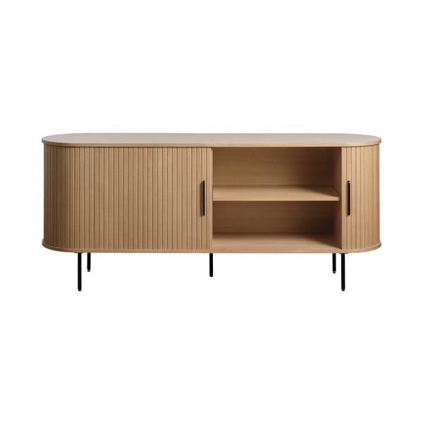 Dabīga toņa zema kumode ar ozolkoka imitāciju ar bīdāmām durvīm 76x180 cm Nola – Unique Furniture-image-2