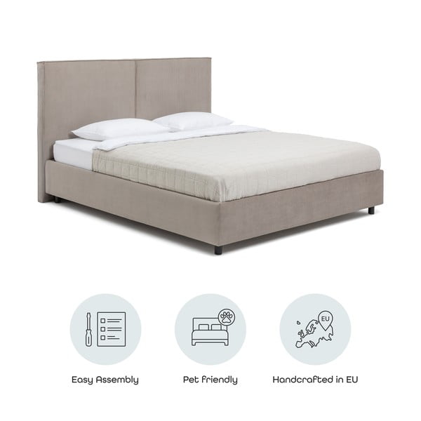 Pelēkbrūna polsterēta divvietīga gulta ar veļas kasti un redelēm 160x200 cm Myra Bold – Bonami Selection-image-4