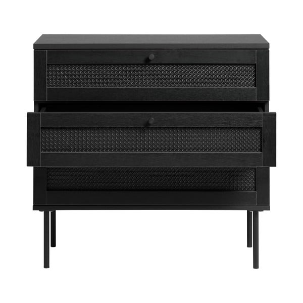 Melna zema kumode ar ozolkoka imitāciju 80x75 cm Pensacola – Unique Furniture-image-3