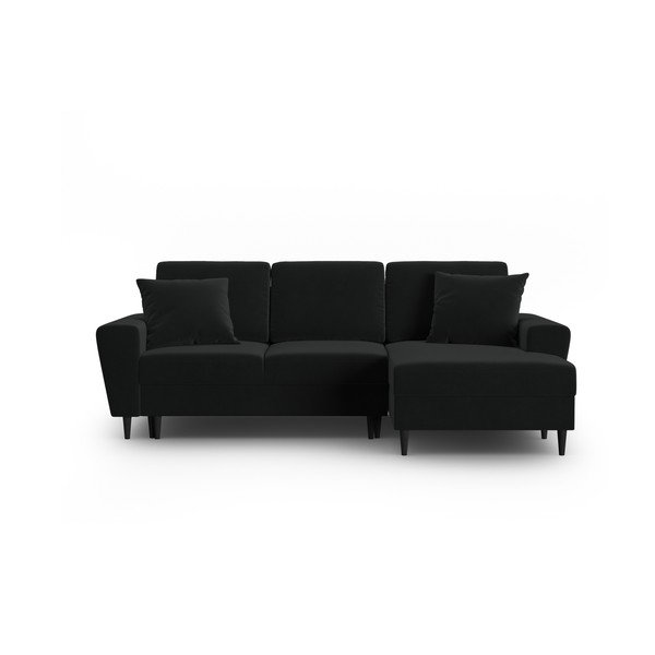 Melns samta salokāms stūra dīvāns ar uzglabāšanas vietu (ar labo stūri/ar zvilni) Kyoto – Cosmopolitan Design