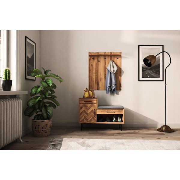 Pelēks/dabīga toņa ozolkoka apavu statīvs ar soliņu Abies – The Beds-image-1