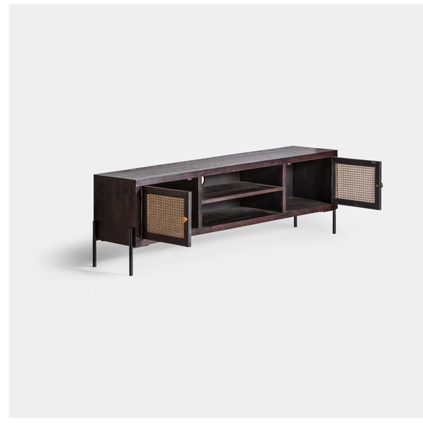 Melns/dabīga toņa egles masīvkoka TV galdiņš 150x50 cm Kenia – Burkina-image-2