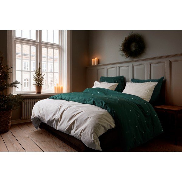 Bēša vienguļamā gultas veļa no kokvilnas perkala 140x200 cm Christmas Fable – JUNA-image-1