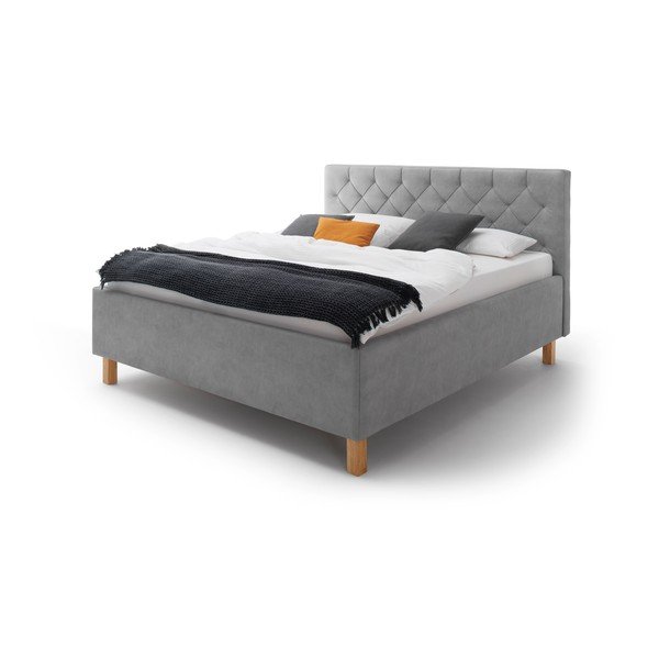 Gaiši pelēka polsterēta divvietīga gulta ar veļas kasti ar redelēm 160x200 cm San Remo – Meise Möbel-image-4