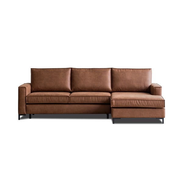 Konjaka brūna stūra dīvāns no ādas imitācijas Scandic Copenhagen, labais stūris