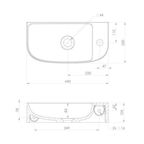 Balta tualetes izlietne no minerālu kompozītmateriāla 44x22 cm Alga – Sapho-image-4