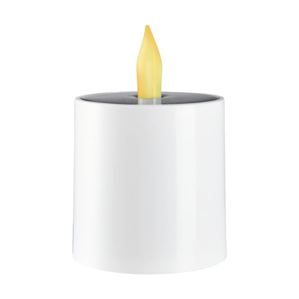 Balta āra plastmasas LED svece ar saules baterijām Star Trading Saul, augstums 7,3 cm