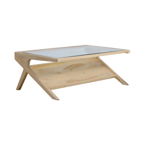 Gaiša dabīga toņa žurnālgaldiņš ar stikla galda virsmu 70x112 cm Yuki – Light & Living