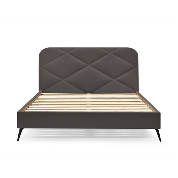 Tumši pelēka polsterēta divvietīga gulta ar redelēm 140x190 cm Prune – Bobochic Paris-image-3