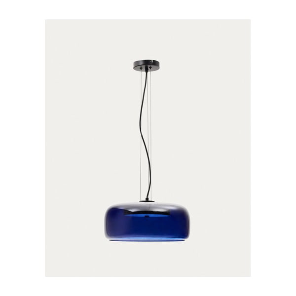 Tumši zila LED piekaramā lampa ar stikla abažūru ø 38 cm Reig – Kave Home-image-4