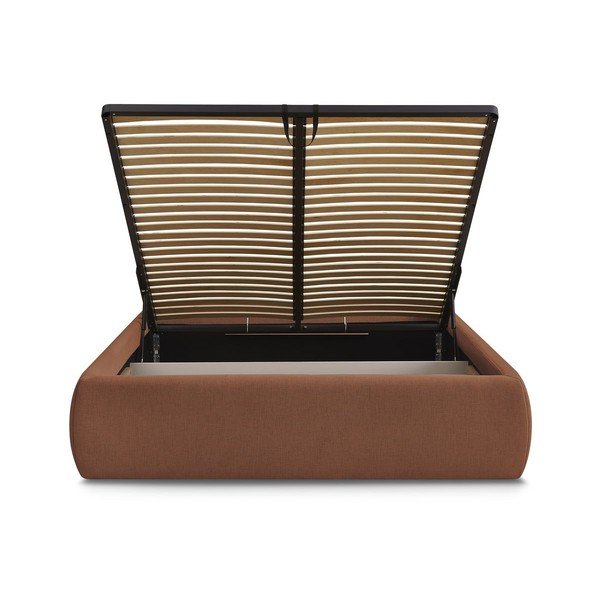 Oranža polsterēta divvietīga gulta ar veļas kasti/bez galvgaļa un ar redelēm 160x200 cm Inera – Bobochic Paris-image-4