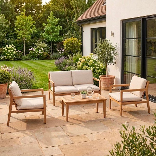 Dabīga toņa akācijas masīvkoka dārza atpūtas komplekts 4 personām Danubio – Bizzotto-image-1