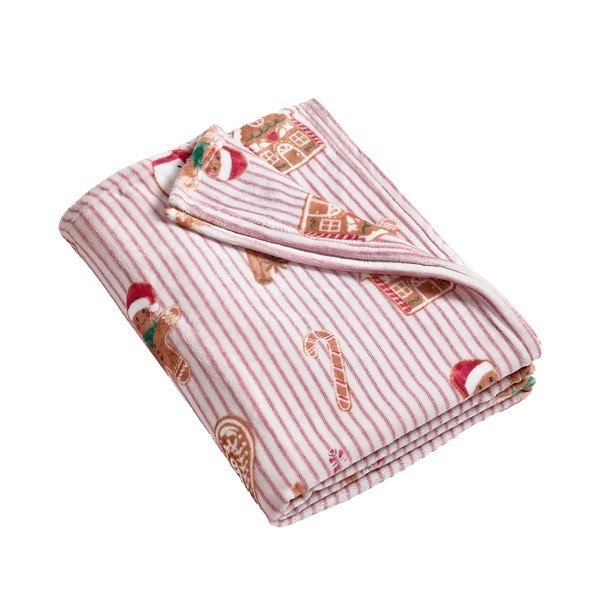 Sarkans/dabīga toņa pleds ar Ziemassvētku motīvu 170x130 cm Christmas Gingerbread Stripe – Catherine Lansfield