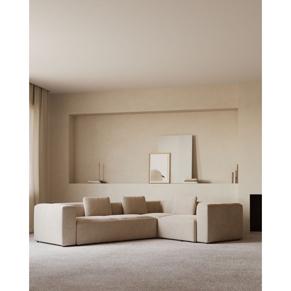 Bēšs stūra dīvāns no šenila auduma Blok – Kave Home-image-1