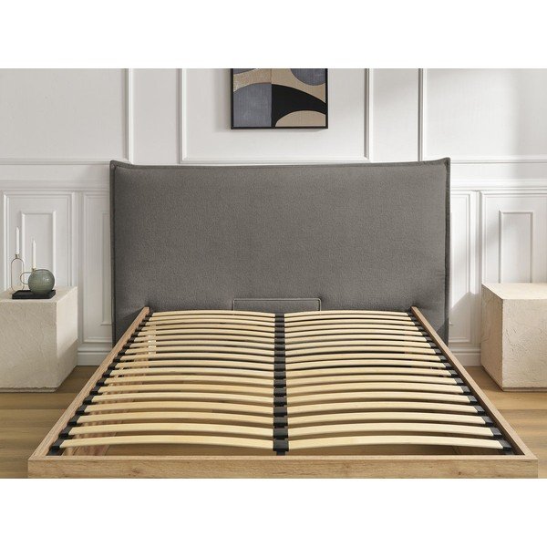 Pelēka/pelēkbrūna polsterēta polsterēta/no skaidu plāksnēm divvietīga gulta ar veļas kasti ar redelēm 180x200 cm Charlie – Bobochic Paris-image-4
