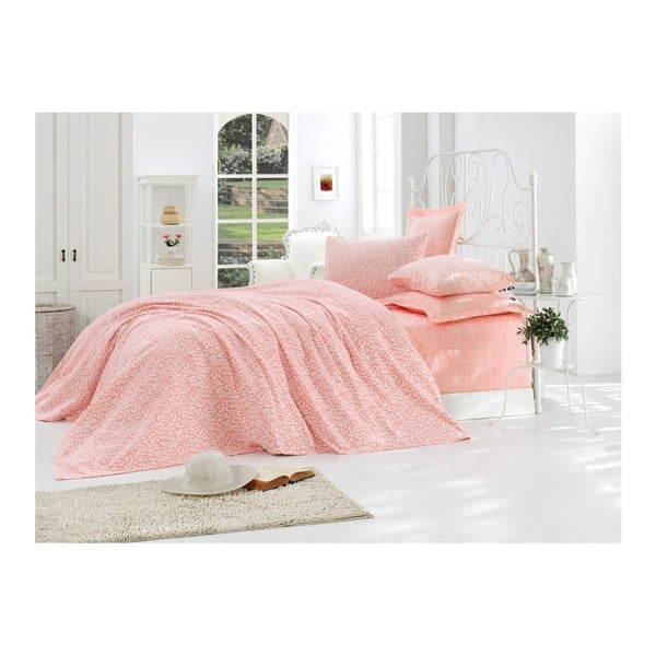 Rozā tīrās kokvilnas gultas pārklājs Lolita, 200 x 235 cm
