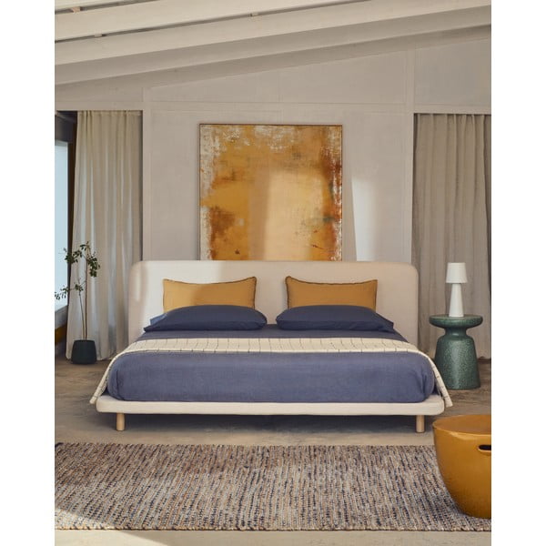 Bēša polsterēta divvietīga gulta 180x200 cm Odum – Kave Home-image-3