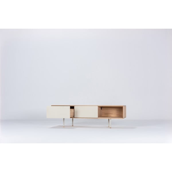 Balts/dabīga toņa ozola masīvkoka TV galdiņš 160x48 cm Fina – Gazzda-image-1