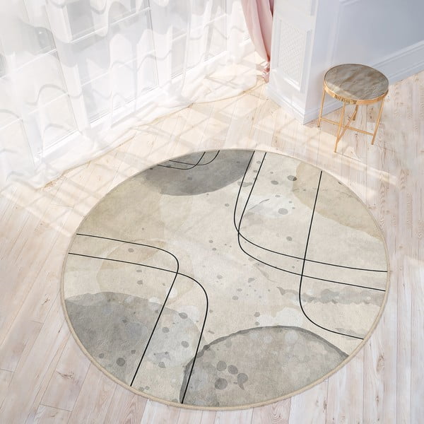 Bēšs mazgājams apaļš paklājs ø 100 cm Simple Lines – Mila Home-image-3