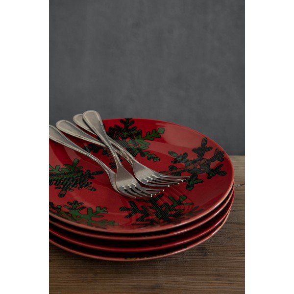 4 sarkanu ar melnu deserta māla šķīvju komplekts Casafina Snowflake, ø 21,6 cm-image-2