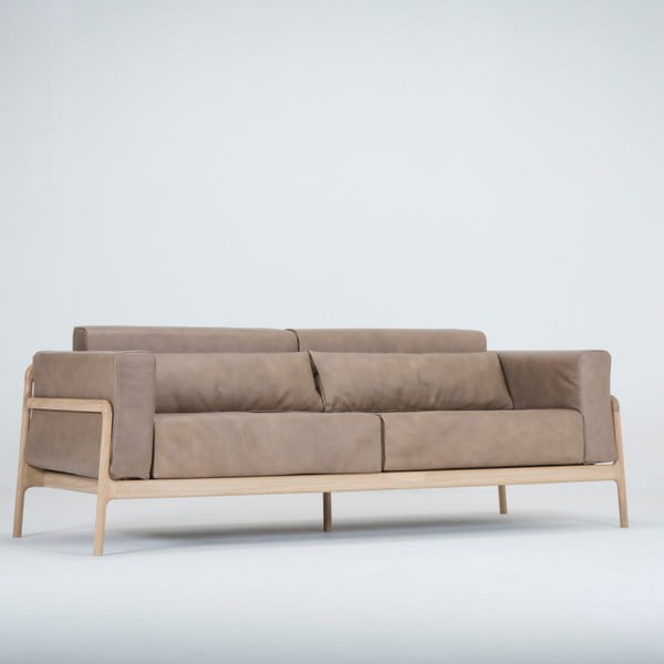 Gaiši brūns bifeļu ādas dīvāns ar masīvu ozolkoka konstrukciju Gazzda Fawn, 210 cm-image-2