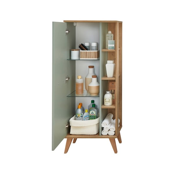 Zaļš augsts vannas istabas skapītis ar ozolkoka imitāciju 51x128 cm Set 963 - Pelipal-image-4