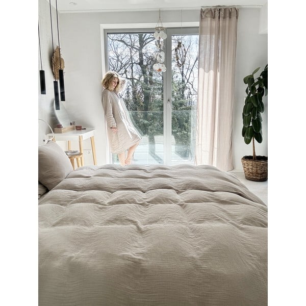 Bēša vienguļamā muslīna gultas veļa 135x200 cm Plain Muslin – Butter Kings-image-4