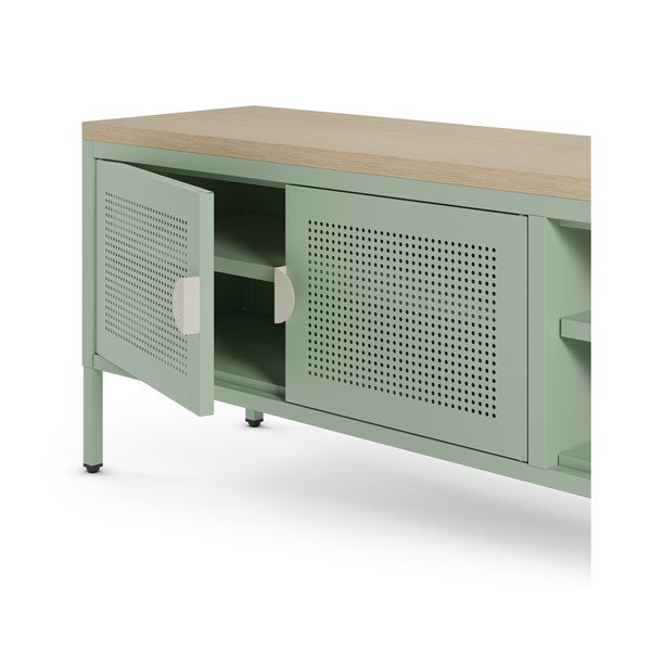 Piparmētru zaļš/dabīga toņa metāla TV galdiņš 160x50x35 cm Sayla – Marckeric-image-3