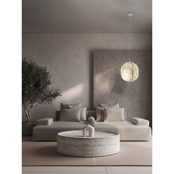 Balta metāla piekaramā lampa ar auduma abažūru ø 42 cm Pierida – Nova Luce-image-1