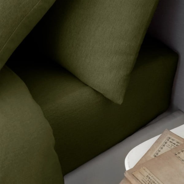 Haki flaneļa palags ar gumiju 135x190 cm Brushed – Catherine Lansfield-image-1