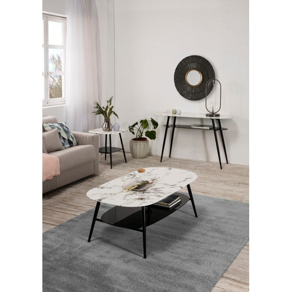 Balts/melns žurnālgaldiņš ar stikla virsmu un marmora imitāciju Marckeric Alina-image-1
