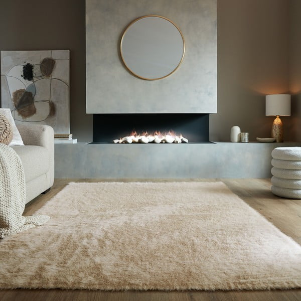 Bēša sintētiska kažokāda 180x290 cm Alpine Faux Fur – Flair Rugs-image-1