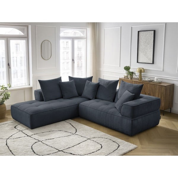Tumši zils stūra dīvāns no šenila auduma (ar kreiso stūri/L veida) Whesley – Bobochic Paris-image-1