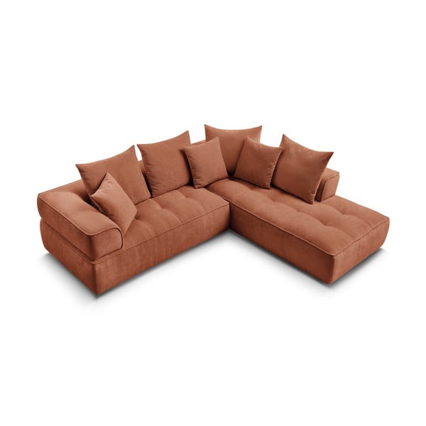 Terakotas oranžs stūra dīvāns no šenila auduma (ar labo stūri/L veida) Whesley – Bobochic Paris-image-4