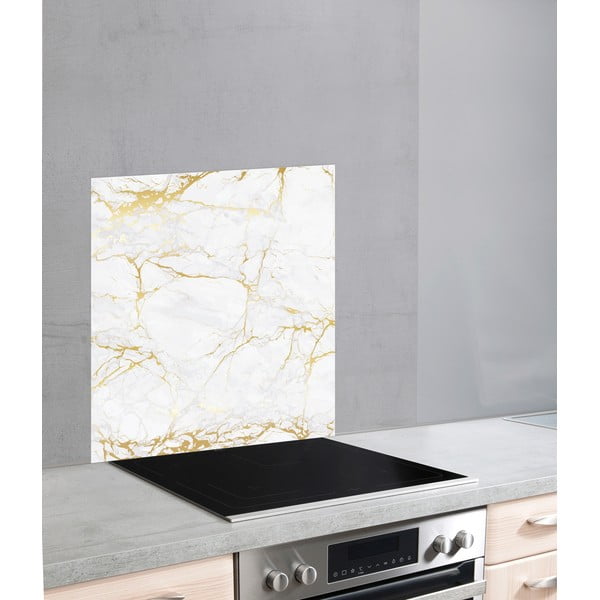 Balta/zelta krāsas stikla sienas aizsargplāksne plītij Wenko Marble, 70 x 60 cm