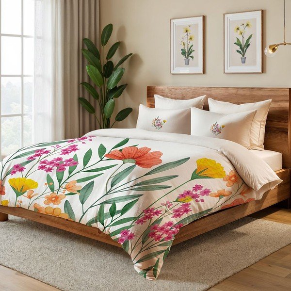 Krēmkrāsas vienguļamā gultas veļa 200x140 cm Clementine – Mijolnir-image-1