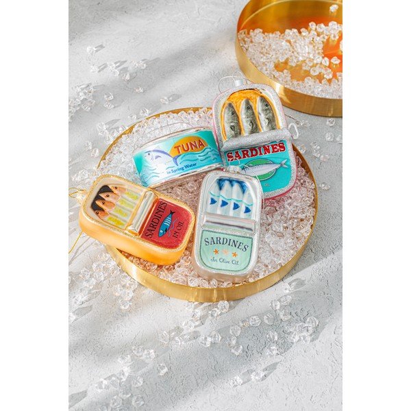 Stikla Ziemassvētku eglītes rotājums 7 cm Can of Sardines – Sass & Belle-image-1
